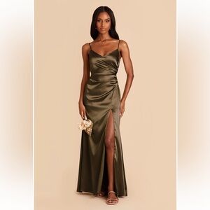 Birdy Grey Catherine Dress - Shiny Satin Olive